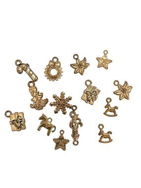 Gold Tone Alloy Christmas Charms Set Of 14 Assorted Designs Crafting Jewelry Mak